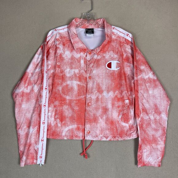 Champion Life Jacket Womens Large Pink Cropped Coaches Warm Up Lined - Picture 1 of 10